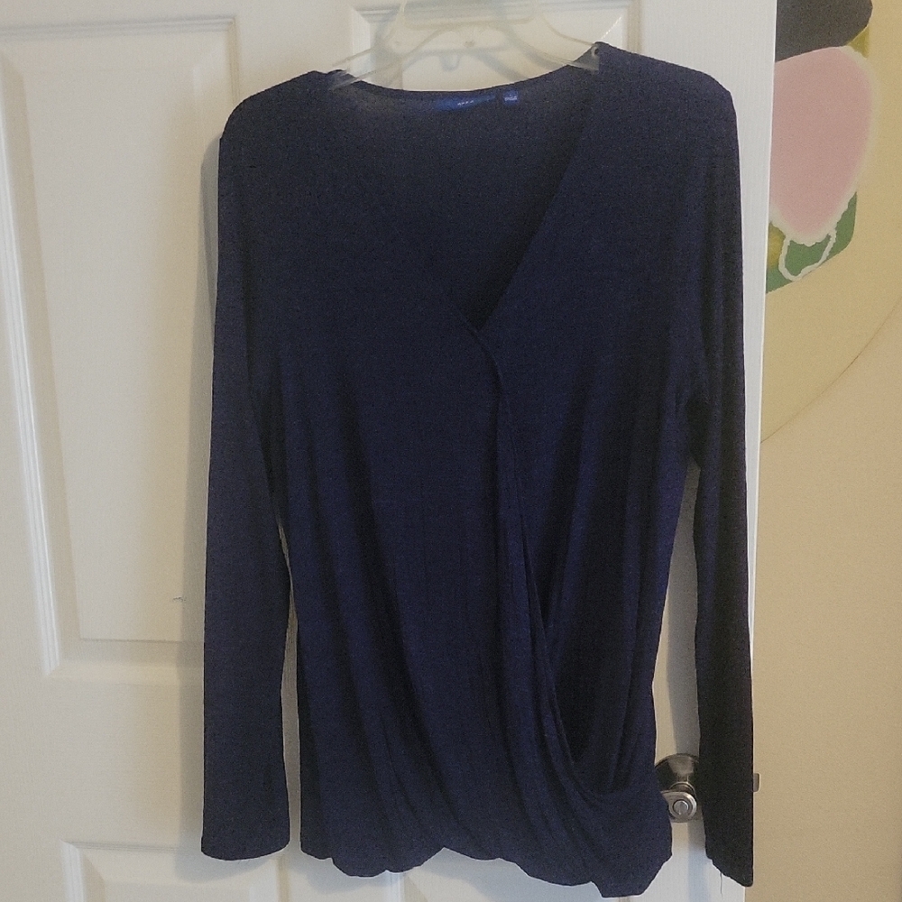 Apt 9 SzLG Chic Deep Blue Women's deep v 3/4 sleeve elastic waist Blouse